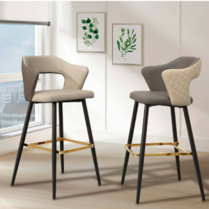 A544-02卡瑞爾吧椅(背皮米色)(金色腳踏)