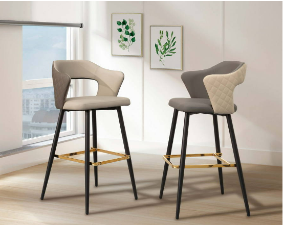 A544-02卡瑞爾吧椅(背皮米色)(金色腳踏)