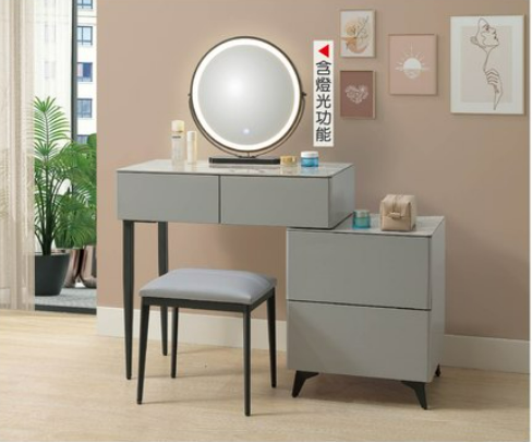 A25-05安吉拉2.7尺岩板伸縮鏡台(含椅) 左右自由擺放