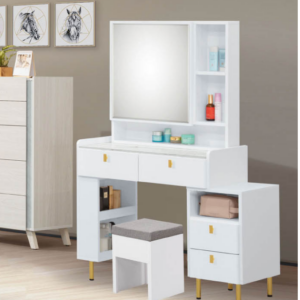 A200-02赫拉2.7尺伸縮鏡台(含椅)二抽櫃與側腳可左右擺放