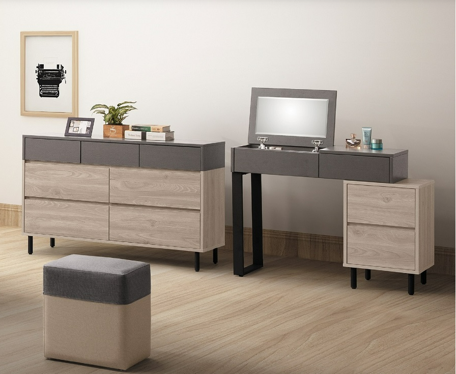 A127-09華沙3尺伸縮掀鏡台(含椅) 二抽櫃可左右自由移動