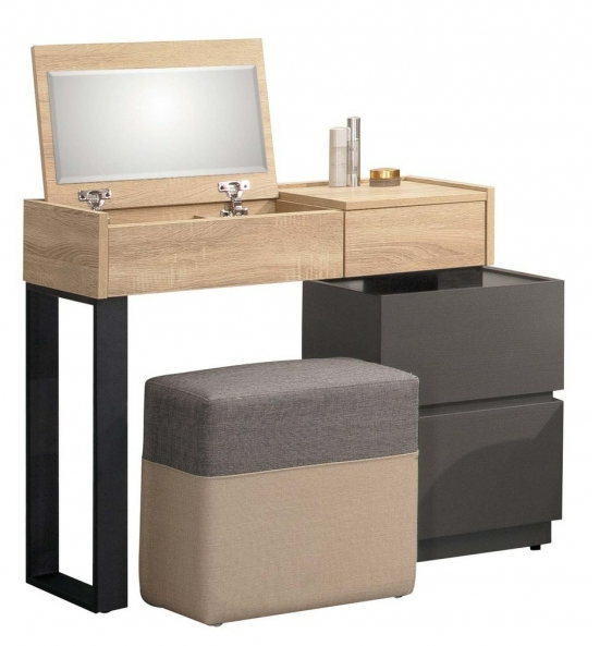 A142-09奧利佛3尺伸縮掀鏡台(含椅) 二抽櫃可左右自由移動