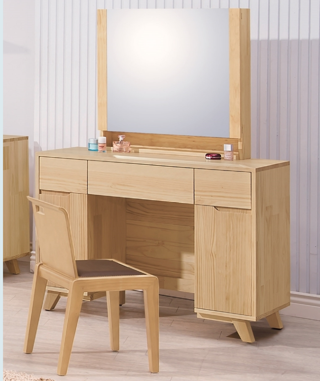 A152-04 羅本北歐實木3.5尺鏡台(含椅)正面 檯面 側板 腳座為實木