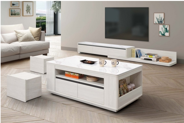 A295-01卡森4.3尺岩板功能大茶几(2個椅凳可收進茶几內，側邊開門收納)