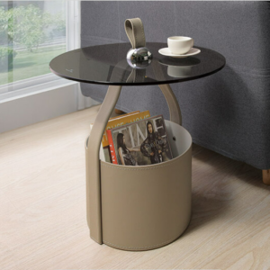 A329-02卡格尼馬鞍皮玻璃小茶几