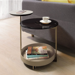 A329-06艾德蒙馬鞍皮玻璃小茶几