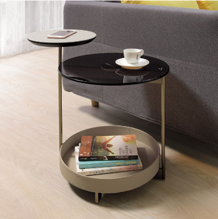 A329-06艾德蒙馬鞍皮玻璃小茶几