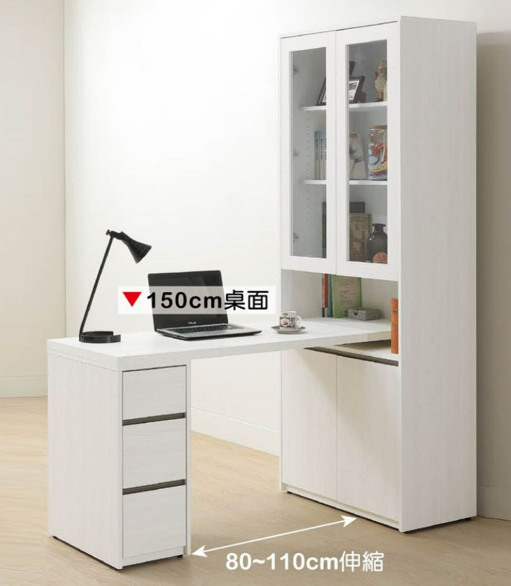 A568-01弗洛拉2.7尺書櫃桌組(80~110公分伸縮)