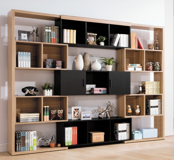 A579-01蘿莎8.6尺伸縮書櫃(原木/黑)