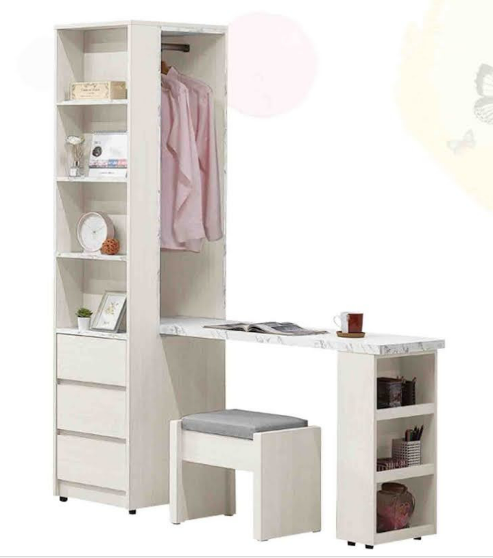 276-2 蘿拉4*6.5尺組合書桌櫃(全組) 隔板皆為固定 含椅 從桌面到地板高度75公分 不分左右方向皆可擺放