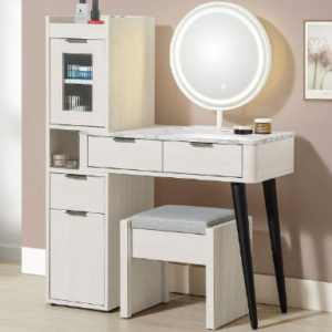 271-2 蘿拉2.65尺伸縮鏡台(含椅) 附活動隔板*2 從桌面到地板高度75公分 桌上鏡附三段式LED調節觸控燈