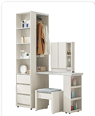 276-4蘿拉4*6.5尺組合書桌櫃(全組) 隔板皆為固定 含開門鏡框 椅 從桌面到地板高度75公分 鏡框附110伏特插座 不分左右 方向皆可擺放