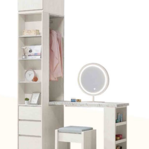 278-9 蘿拉4*7.8尺L型組合書桌櫃(全組) 隔板皆固定 門內無隔板 從桌面到地板高度75公分 含桌上鏡 椅 桌上鏡附三段式LED三色調節觸控燈 不分左右方向皆可擺放