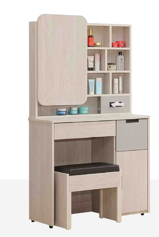 243-2拉蒂亞2.7尺開門鏡台(含椅) 鏡座高度80公分 鏡座開門內無隔板 鏡框165開門