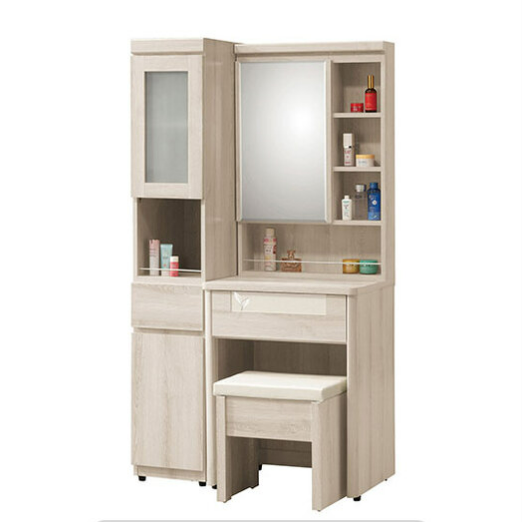 230-5維娜3尺組合鏡台(全組) 附活動隔板*2 化妝椅墊為貓抓皮材質