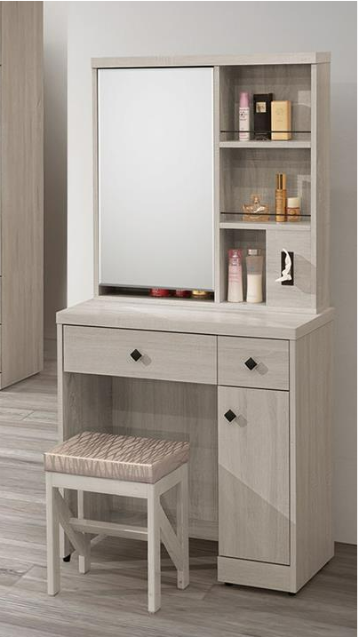 232-2 瑪奇朵2.6尺開門鏡台(含椅) 鏡座高度81.5公分 鏡框隔板全固定式