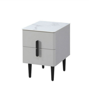 410-13丹鳳淺灰色岩板床頭櫃(單)高級MDF+6mm亮面岩板+14cm防鏽烤漆黑鐵腳、 抽屜採高級鋼珠滑軌岩板特性:高強度 耐磨耐刮 耐高溫 易清潔