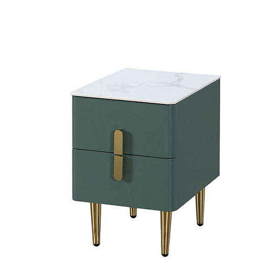 410-14丹鳳綠色岩板床頭櫃(單)高級MDF+6mm亮面岩板+14cm防鏽烤漆黑鐵腳、 抽屜採高級鋼珠滑軌、岩板特性:高強度 耐磨耐刮  耐高溫 易清潔