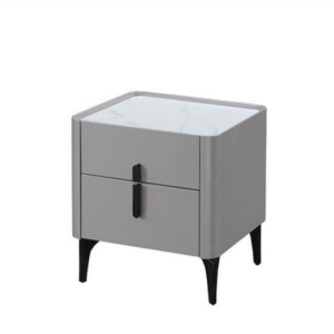 409-6瑞蒙岩板床頭櫃(單)高級MDF+平光岩板+14cm防鏽烤漆黑鐵腳、 抽屜採吸入式自走滑軌、