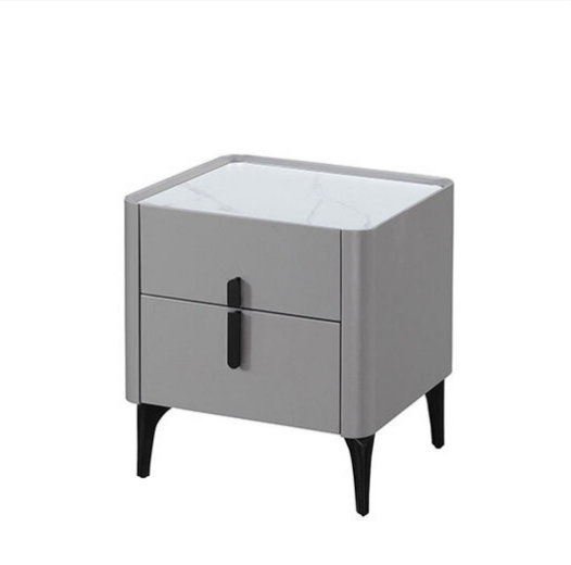 409-6瑞蒙岩板床頭櫃(單)高級MDF+平光岩板+14cm防鏽烤漆黑鐵腳、 抽屜採吸入式自走滑軌、