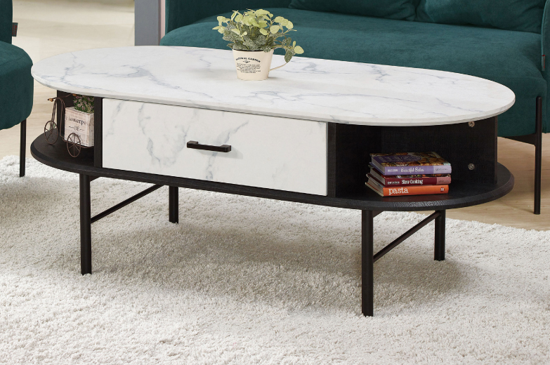 560-2索爾單抽橢圓几 抽屜正面開、背面造型假抽