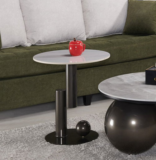 582-6伯蒂拉1.65尺岩板小圓几8mm 亮面岩板+ 高級 MDF+ 防鏽烤漆深灰色鐵岩板特性:高強度 耐磨耐刮 耐高溫 易清潔清潔