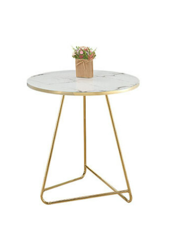 584-3凱里2尺玻璃圓几(白)高級MDF、 仿大理石紋5mm強化玻璃、 防鏽鍍鈦金色鐵架