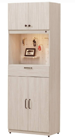 676-3麗莎2.5*6.5尺置物鞋櫃附活動隔板x3、透氣孔x1、LED燈  ◆附洞洞板木棒x6、小隔板x1，皆可任意擺放