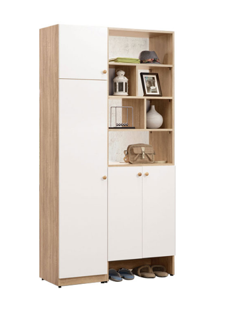 666-3奈奈子3.32尺玄關鞋櫃 ◆附活動隔板x3大5小、透氣孔x3  ◆1.32尺二門玄關鞋櫃下門內附穿衣鏡x1