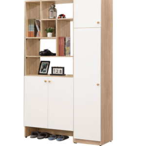 666-5奈奈子3.97尺玄關鞋櫃 ⊙附3大5小活動隔板、附透氣孔3個、 ⊙1.3尺二門鞋櫃下門附穿衣鏡1片、