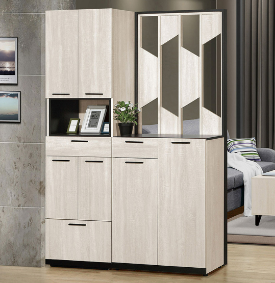 654-3伊凡卡4.7*6.5尺玄關組合鞋櫃(全組)◆附活動隔板x7、透氣孔x3、抽屜造型收納腳椅x1  ◆排鑽鑽孔，活動隔板可任意調整