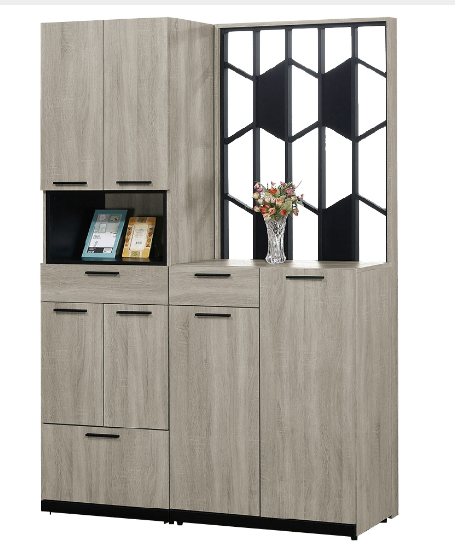 648-8威尼斯4.7*6.5尺玄關組合鞋櫃(全組)◆附活動隔板x7、透氣孔x3◆排鑽鑽孔，活動隔板可任意調整抽屜造型收納腳椅x1