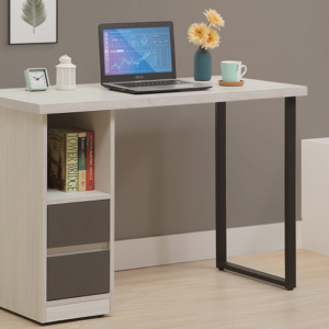 724-4白雲木雙色3.5尺書桌 防鏽烤漆黑鐵腳、