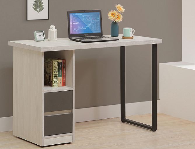 724-4白雲木雙色3.5尺書桌 防鏽烤漆黑鐵腳、