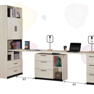 722-4伊凡卡8.9尺雙人組合書桌櫃(全組)桌面: 寬120深56公分1片 寬150深56公分1片  材質說明 ⊙書櫃開門內附1片活動隔板、可調整高低、