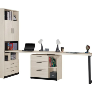 722-5伊凡卡8.9尺雙人組合書桌櫃(全組)書櫃開門內附1片活動隔板，可調整高低 可自行左右擺放桌面寬120x深56公分x1片 桌面寬150x深56公分x1片