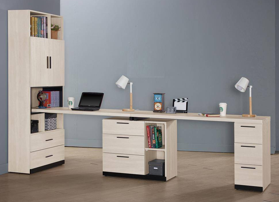 722-6伊凡卡9.9尺雙人組合書桌櫃(全組)⊙書櫃開門內附1片活動隔板、可調整高低