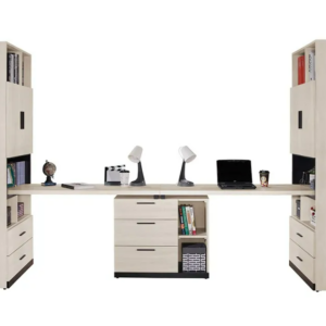 722-8伊凡卡9.9尺雙人組合書桌櫃(全組)(書櫃開門內附1片活動隔板.可調整高低)  (桌面尺寸:150x56cmx2片)