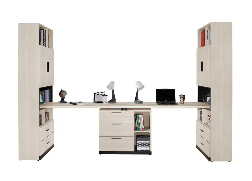 722-8伊凡卡9.9尺雙人組合書桌櫃(全組)(書櫃開門內附1片活動隔板.可調整高低)  (桌面尺寸:150x56cmx2片)