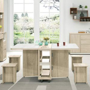 881-3艾琳多功能折合桌⊙附4張輔助椅椅子尺寸：寬30深25高39公分仿大理石紋美耐皿材質