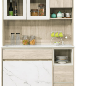 852-2艾琳4尺餐桌式石面餐櫃(上+下)(附2片活動隔板）  (附4張輔助椅）  椅子→寬30x深25x高39cm