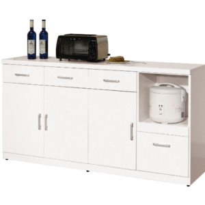 868-4祖迪白色5.3尺餐櫃下座⊙拉板後方背板有鑽1個電線孔、 ⊙木門內附活動隔板1片、