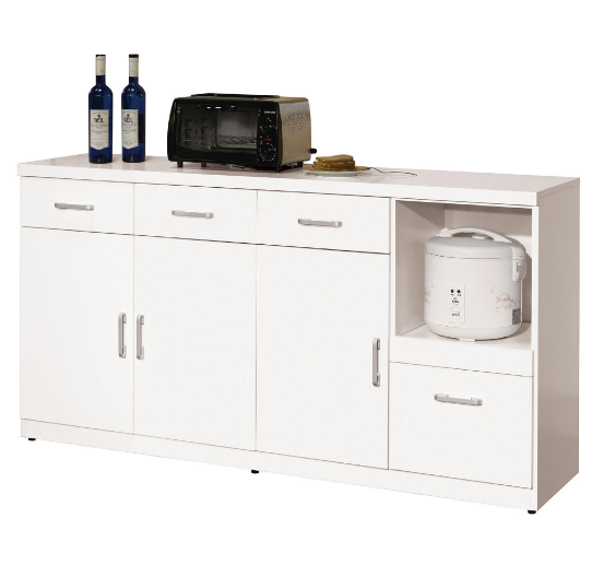 868-4祖迪白色5.3尺餐櫃下座⊙拉板後方背板有鑽1個電線孔、 ⊙木門內附活動隔板1片、