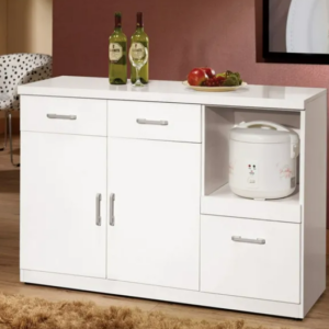 868-5祖迪白色4尺餐櫃下座◆木門內附活動隔板x1，拉板後方背板有鑽電線孔x1