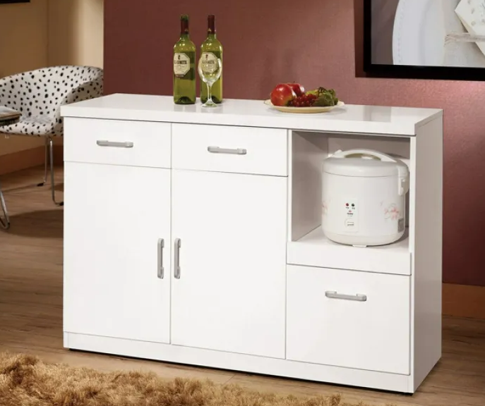 868-5祖迪白色4尺餐櫃下座◆木門內附活動隔板x1，拉板後方背板有鑽電線孔x1