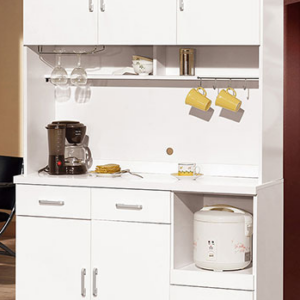 867-3祖迪白色4尺餐櫃(上+下)⊙木門內皆附活動隔板1片、 ⊙上下座各有1個電線孔、