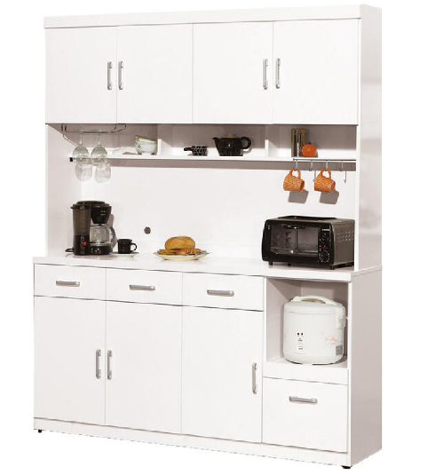 867-2祖迪白色5.3尺餐櫃(上+下)木門內皆附活動隔板1片、 ⊙上下座各有1個電線孔