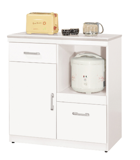 870-6祖迪白色2.7尺岩板單門餐櫃下座⊙木門內附活動隔板1片、 ⊙拉板後方背板有鑽1個電線孔