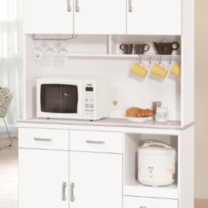 869-3祖迪白色4尺岩板餐櫃(上+下)⊙木門內附活動隔板1片、 ⊙上下座各有1個電線孔、