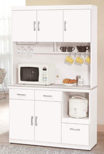 869-3祖迪白色4尺岩板餐櫃(上+下)⊙木門內附活動隔板1片、 ⊙上下座各有1個電線孔、